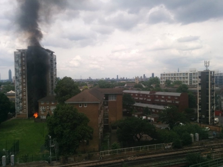 Blaze at South London tower block fills the sky with giant plumes of thick black smoke