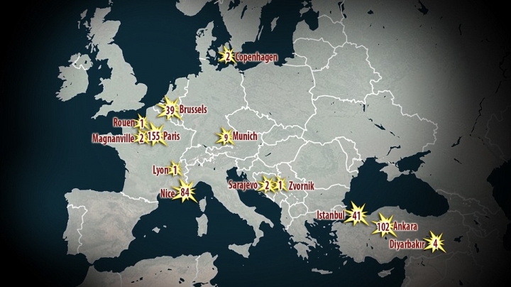 Shocking map shows 18 deadly terror attacks in last two years in Europe 