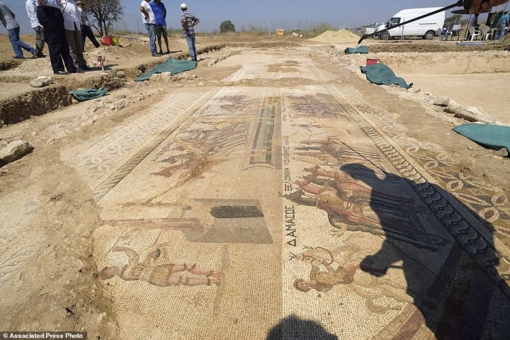 Mosaic floor illustrates scenes of ancient Roman chariot races in the hippodrome