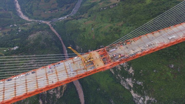 World's highest bridge is near completion in Guizhou province, China