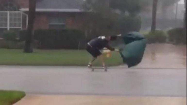 Florida man goes skateboarding in Hurricane Matthew