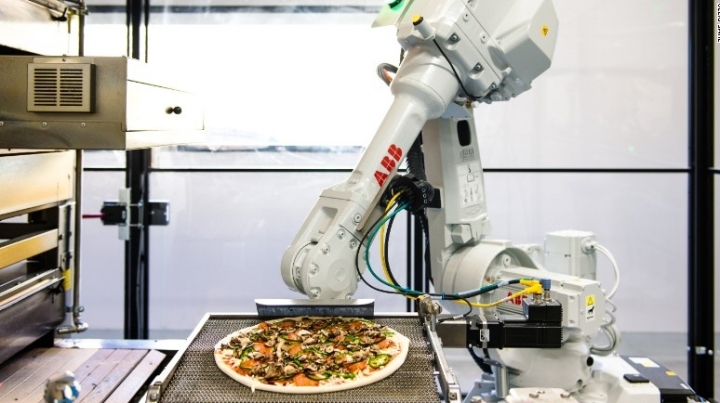 Pizza is brought to you faster, because it's cooked by robots