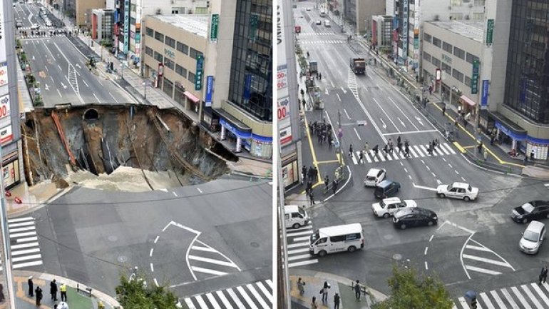 Japan fixes vast Fukuoka city sinkhole in two days