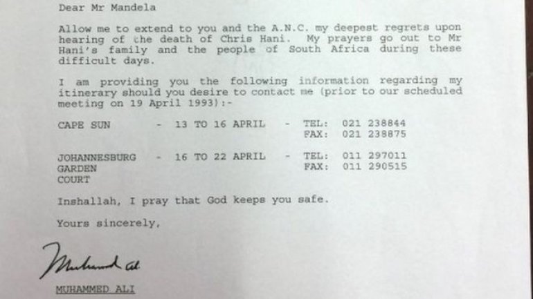 Muhammad Ali letter to Nelson Mandela sold for £7,200