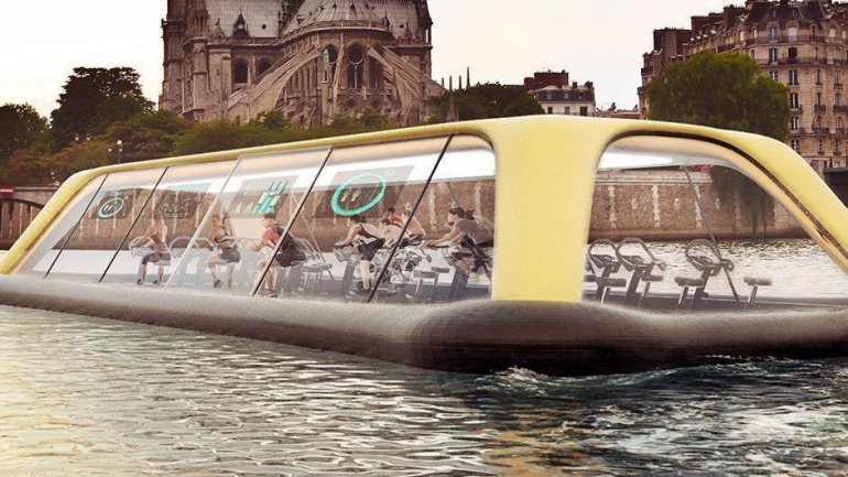 Floating Paris gym uses human energy to sail down Seine River