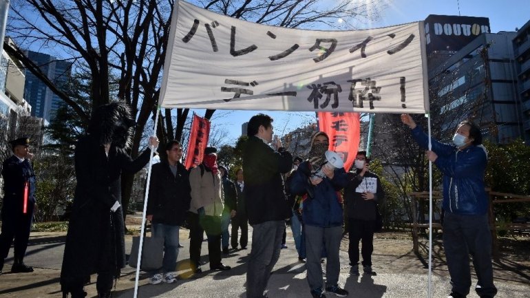 Japanese Marxist group marches against St Valentine's Day