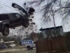 Truck chased by police launches into air, after hitting spike strip (VIDEO)