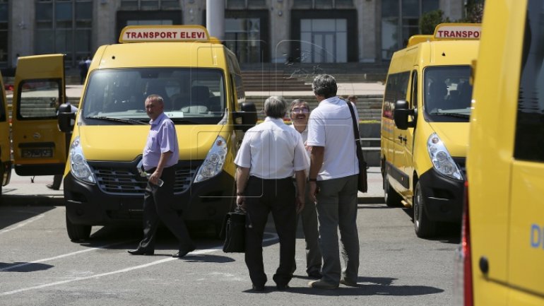 96 school minibuses donated to Moldovan villiages by Romania. Drone photos 