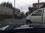 Violent collision of a car and minibus at Ion Ganea and Mihail Lomonosov Streets