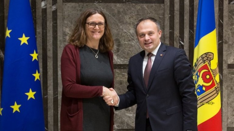 Parliament president Andrian candu met with European Commissioner for Trade Cecilia Malmstrom 