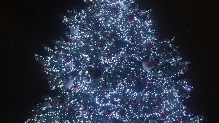 Christmas tree brightened up with lights at capital center (video)