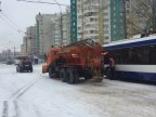 Winter streets troubling Chisinau traffic. Exdrupo specialized vehicles operating non-stop 