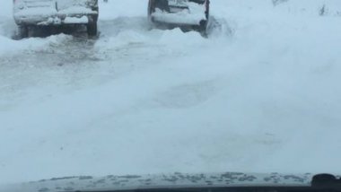 Dramatic photos. Many blocked cars on national and local roads