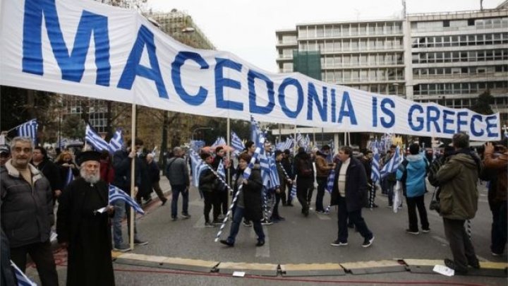 Thousands of Greeks protest about the decades-long dispute over the name Macedonia