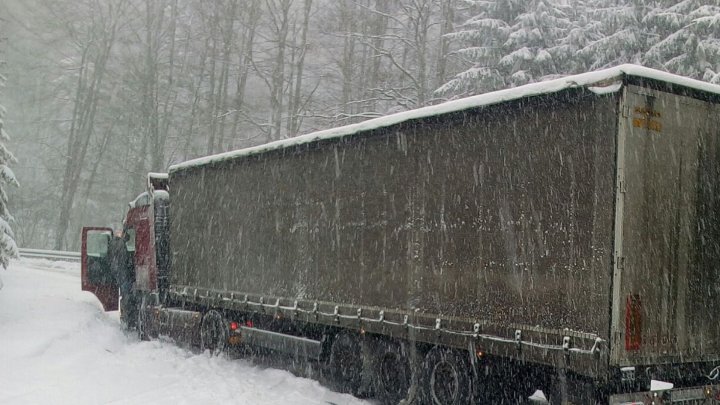 Heavy snow caused a few trucks to be stuck on Chișinău - Hâncești highway