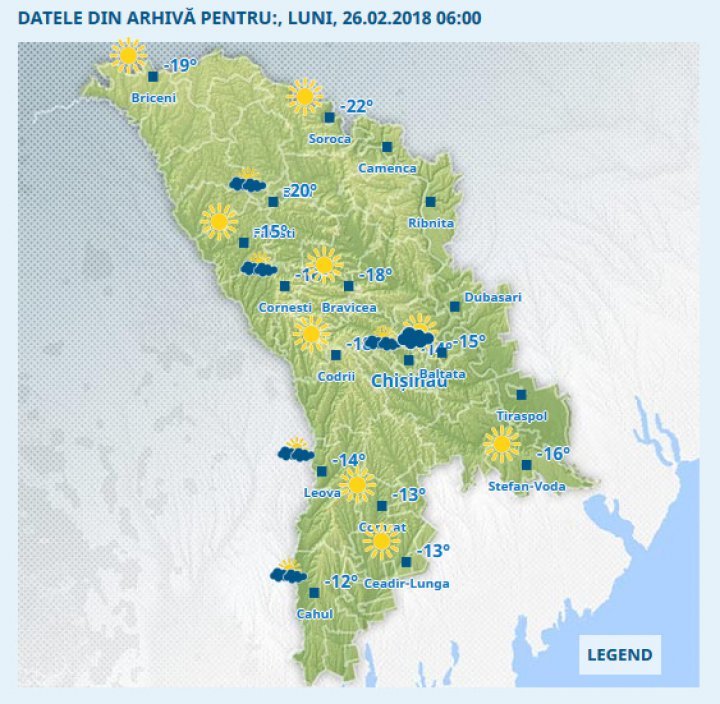 Weather forecast in Moldova for February 26, 2018