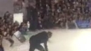 Russian Foreign Minister Sergei Lavrov took an embarrassing tumble in front of an audience in Moscow today