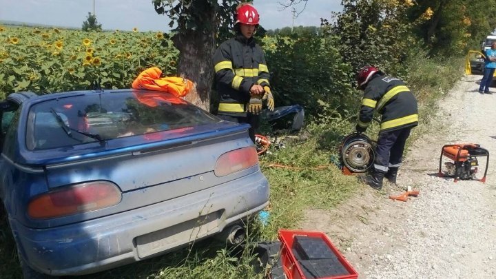 Road accident near Dobrogea Nouă village: Passenger stuck in car after collision against tree 