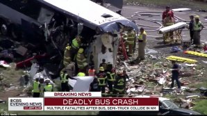 Greyhound bus carrying 49 passengers and a semi-truck collided in New Mexico