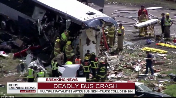 Greyhound bus carrying 49 passengers and a semi-truck collided in New Mexico