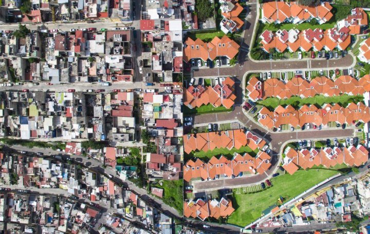 Aerial images by drone reveal the dramatic divide between rich and poor in cities in South Africa, Mexico and India