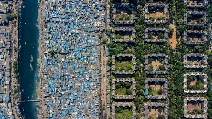 Aerial images by drone reveal the dramatic divide between rich and poor in cities in South Africa, Mexico and India