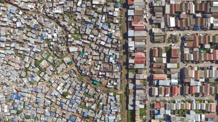 Aerial images by drone reveal the dramatic divide between rich and poor in cities in South Africa, Mexico and India