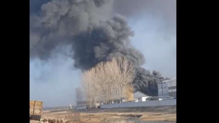 Inferno near Vulcanesti town. Piles of dense black smoke rise above area 