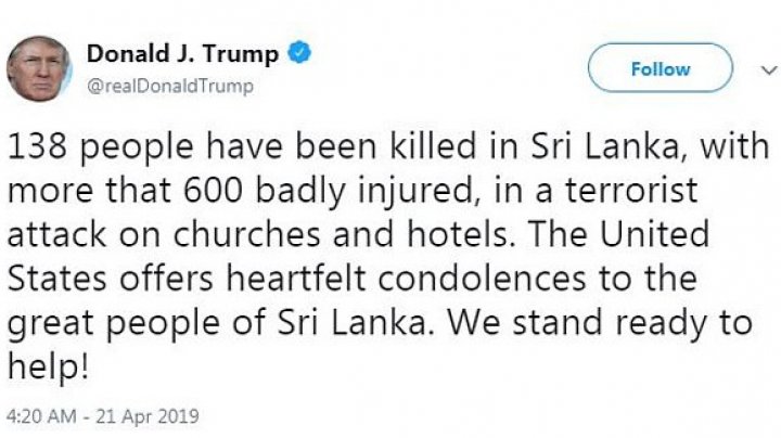 President Trump claimed terrorist attacks in Sri Lanka killed 138 million people, a death toll nearly twice that of the Second World War