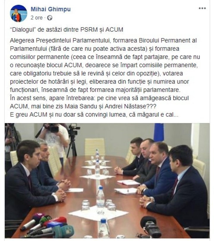 Ghimpu about PSRM and ACUM negotiations: Whom they try to lie