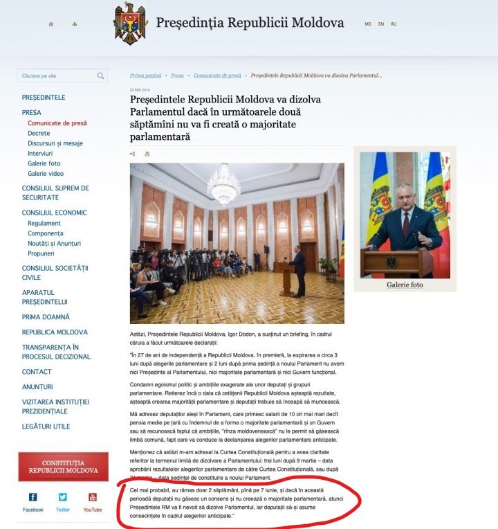 President Igor Dodon deleted the proof which indicated that he was lackey following someone else's order 