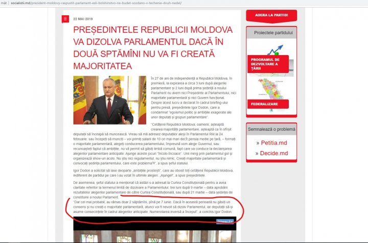 President Igor Dodon deleted the proof which indicated that he was lackey following someone else's order 