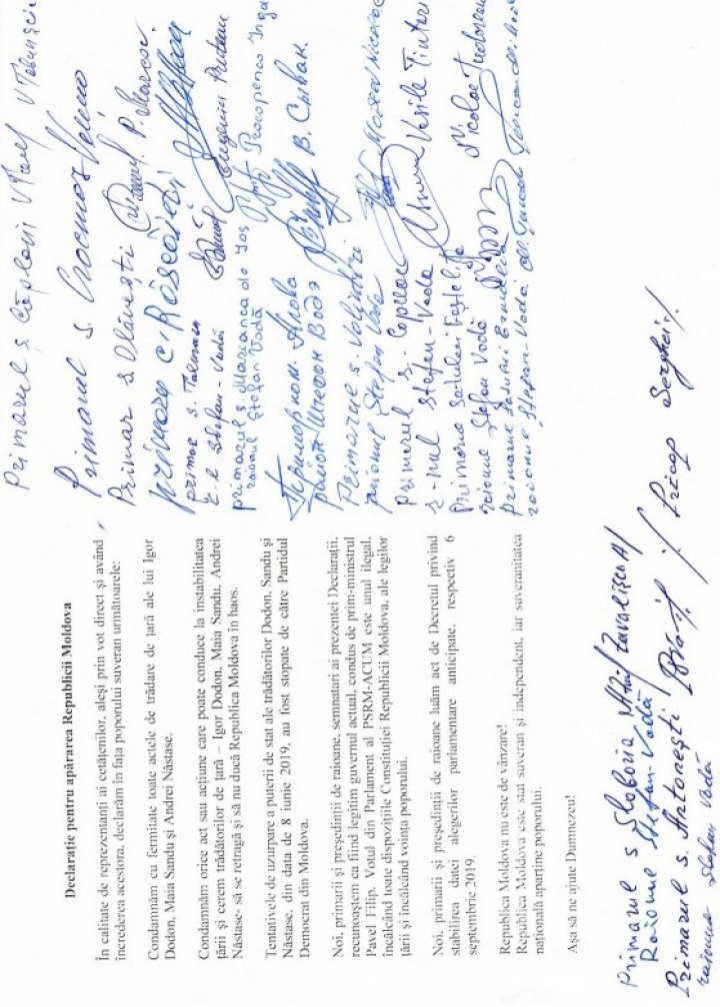 Leaders in Ștefan Vodă, Telenești, Strășeni, Soroca and Florești condemn treason of Igor Dodon, Andrei Nastase and Maia Sandu