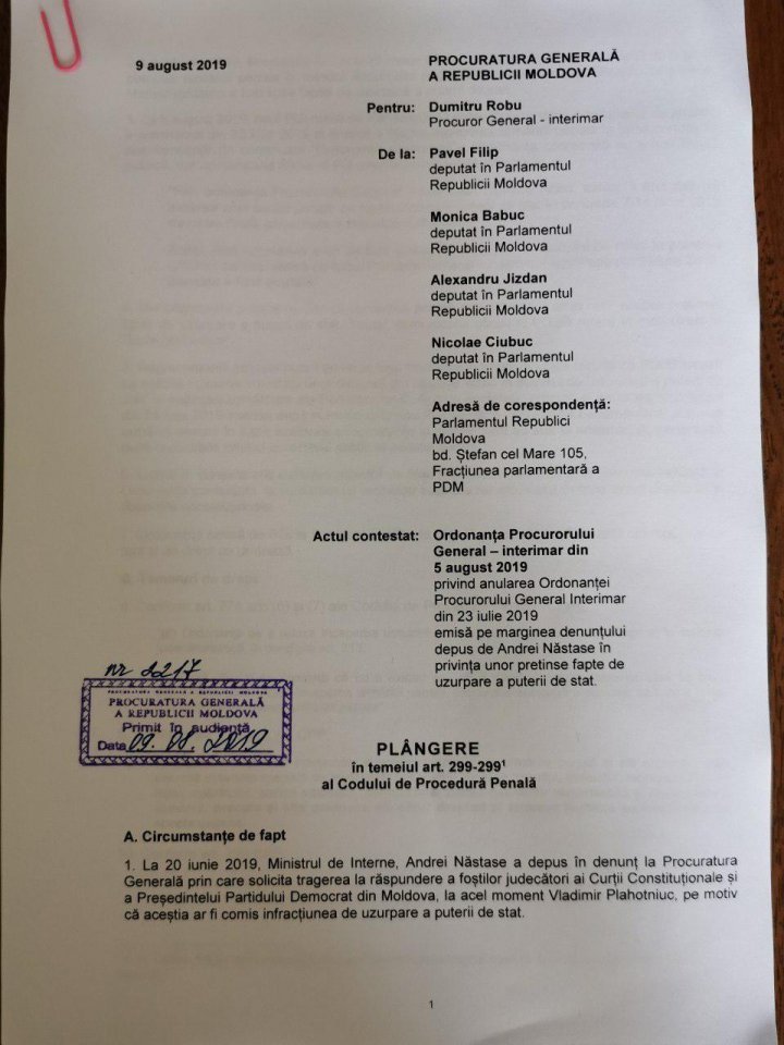 PDM requested Dumitru Robu to void his illegal order of starting a criminal dossier about so-called deeds of state power usurpation (DOC)