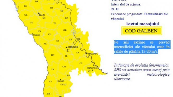 Much cooler temps sweep through Moldova with yellow warning for gust 