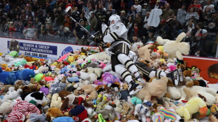 World record set in Teddy Bear Toss as 45,000 teddy bears hit the ice (video)