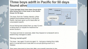 Trei adolescenţi au fost salvaţi după 50 de zile de naufragiu în Oceanul Pacific 