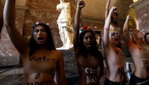 În pielea goală la muzeu. Activistele FEMEN au manifestat printre operele din Louvre