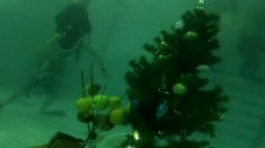 Vor să spargă tiparele. Un grup de tineri din Rusia au instalat un pom de Crăciun sub apă 