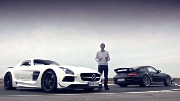 Bătălia greilor: Porsche 911 GT2 RS vs. Mercedes-Benz SLS AMG Black (VIDEO)