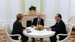 "Discuțiile au fost constructive". Declarațiile Kremlinului după întâlnirea lui Putin cu Merkel și Hollande 