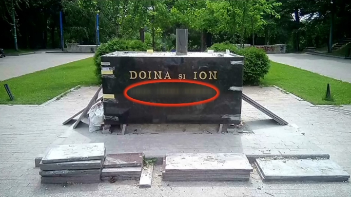 BĂTAIE DE JOC! Ce inscripţie a apărut pe soclul monumentului lui Ion şi Doina Aldea-Teodorovici (FOTO)