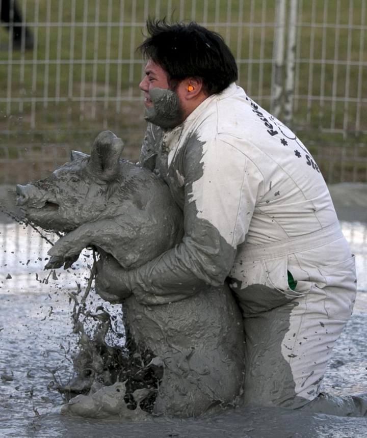 FESTIVAL BIZAR în Canada. Participanţii trebuie să prindă porci prin noroi (GALERIE FOTO/VIDEO)