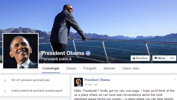 "Hello, Facebook!" Barack Obama şi-a făcut o nouă pagină personală pe reţeaua de socializare