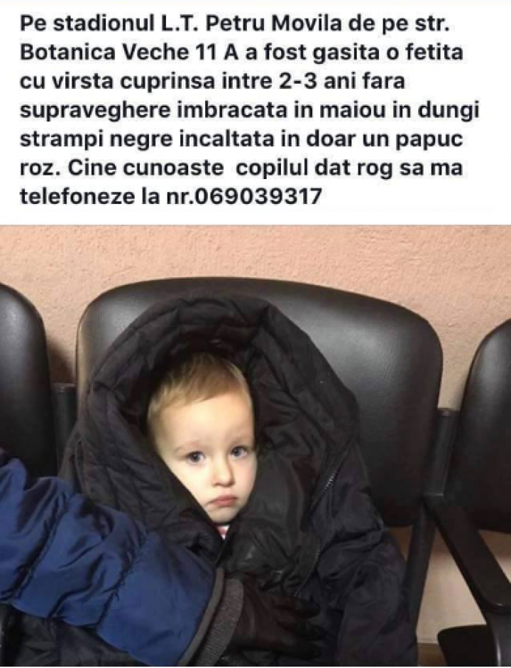 ATENŢIE, PĂRINŢI! O fetiţă de aproximativ 3 anişori, găsită pe o stradă din Capitală (FOTO)