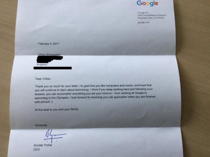 O fetiţă a transmis o scrisoare "şefului Google" în care cerea un loc de muncă. RĂSPUNSUL este VIRAL