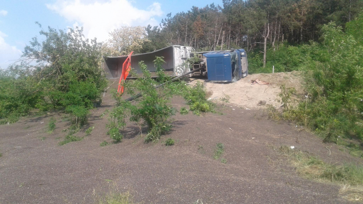 Un camion plin cu seminţe de floarea soarelui S-A RĂSTURNAT pe traseul Chişinău-Hînceşti (FOTO)