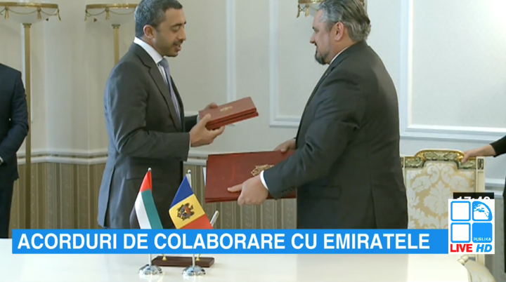 Două acorduri de colaborare dintre Moldova şi Emiratele Arabe Unite, semnate de Andrei Galbur şi Abdullah Bin Zayed Al Nahyan