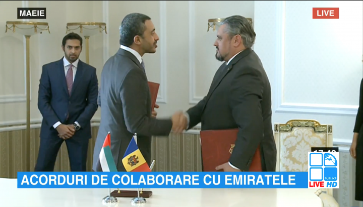 Două acorduri de colaborare dintre Moldova şi Emiratele Arabe Unite, semnate de Andrei Galbur şi Abdullah Bin Zayed Al Nahyan