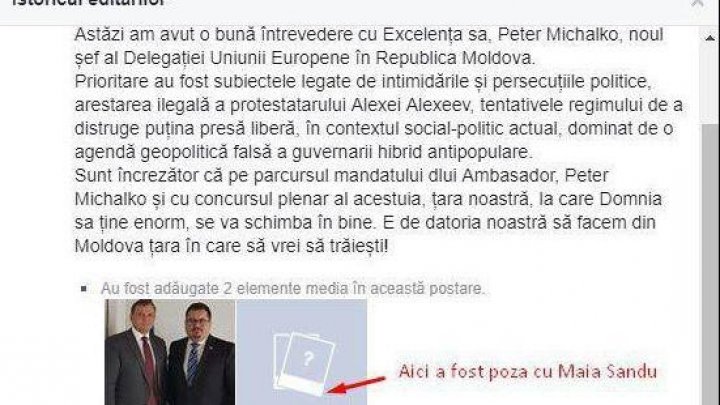 Năstase a şters de pe Internet poza în care apare alături de Maia Sandu la întâlnirea cu ambasadorul UE